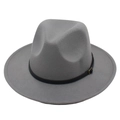 Classic grey wide brim fedora hat with black leather band and gold buckle detail - Kids Flat Brim (54cm) / Gray