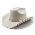 Oatmeal faux suede wide brim western cowboy hat with elegant pearl and rhinestone band - M (56-58cm) / Beige (Suede Pearl Style)