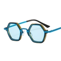 Occhiali da sole punk esagonali con montatura in metallo blu e lenti azzurre - C6 Montatura a Righe Marroni Lente Blu