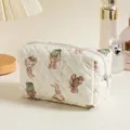 Quilted cotton makeup bag with teddy bear prints and beige finish for travel storage - Quilted Bear
