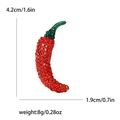 Sparkling red chili pepper brooch with green crystals and precise size dimensions - Red (MM-BR-Red-3956-RD)