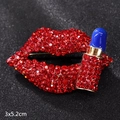 Red lip and blue lipstick brooch with crystal pavé, 3x5.2cm size fashion accessory - Perfume Red Lips