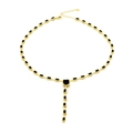Elegante collana a T placcata in oro con accenti di bambù in zircone nero su bianco - Nero