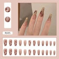Dark red coffin press-on nails with vintage leaf silhouettes and gold foil accents - R695 Silhouette Gold Foil