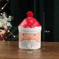 Christmas Santa Claus tin candy box container with red hat lid and fuzzy pom-pom detail - Santa Claus; 9*14