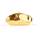 Irregular liquid metal evening clutch in bright gold finish with fine chain strap - 27x14x5cm / Gold