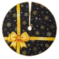 Christmas tree skirt with black gold bow and snowflake prints for holiday decoration - 90cm / Black Gold Bow