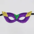 Mardi Gras sequin masquerade mask in classic purple gold and green with black silk ties - Sequin Mask Style A-Purple