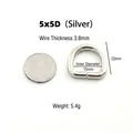 Silberne Metall-D-Ringschnalle mit 15mm Innendurchmesser und 3,8mm Drahtstärke - 5x5D (Innen 15mm) / Silber