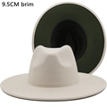 Tweekleurige wollen vilten fedora hoeden met 9,5 cm brede rand voor heren en dames - M (56-58cm) / Beige Binnenkant Legergroen