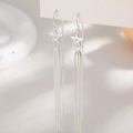 Elegant silver tassel earrings with hollow star charms and long chain dangles - Star Tassel Ear Threader