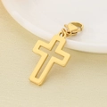 Close-up of a gold hollow cross pendant with lobster clasp on beige textured fabric - 23x15mm Gold Gothic Hollow Cross (KLJ6975-Z)