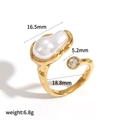 Adjustable golden stainless steel ring with baroque pearl and round zircon stone dimensions - Pearl with Rhinestone Style(TR4543)
