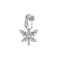 Detail van een zilveren vlinder navelklem met marquise-geslepen zirkoon op witte basis - Zilveren Vlinderstijl (FBR3102880)