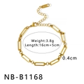 Detailed specs of the 18K gold plated stainless steel mesh chain bracelet with size data - Paperclip Rectangle Link (NB-B1168)