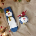Navy blue snowman coral fleece Christmas socks in a decorative spherical gift box - Blue Snowman