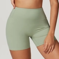 High-waisted mint green yoga sports shorts with tummy control and seamless compression - Bean Green