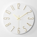Modern white wooden texture wall clock with elegant golden metal Arabic numerals - White Dial Champagne Gold