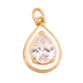 Teardrop pendant with white enamel gold plating and sparkling clear cubic zirconia - Teardrop-White