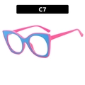 Pink and blue cat eye oversized glasses frames with anti-blue light lenses - Blue Frame Pink Temple Clear Lens
