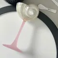 Seashell-shaped cocktail glass with a pearl white finish and pink glass stem - Pink Base Silver Turban Snail Wine Glass