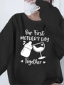 Black Mama Est 2025 Coquette Hoodie with Our First Mother's Day Together print - S / Black