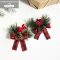 Set of 2 Christmas hanging ornaments with red buffalo plaid bows and pine cones - Black/Red Plaid with Pine Cones Bow 2pcs
