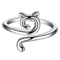 Anello aperto minimalista a forma di gatto argentato con design regolabile - Gatto n. 1 Argento