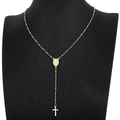 Collana rosario bohémien dorata con perle di resina verde e ciondolo a croce - Verde (KN226275-HDJ)