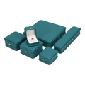 Dark teal leather jewelry box set with gold crown emblem for rings and necklaces - Small Three-Piece Set Box (Black Interior) / Teal