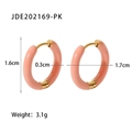 Pendientes de aro en esmalte rosa y acero inoxidable dorado con dimensiones - Rosa