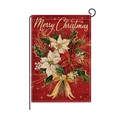 Drapeau de jardin de Noël avec poinsettia rouge et lettrage doré Merry Christmas - Bouquet de Poinsettia