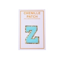 Nahaufnahme von selbstklebendem Chenille-Buchstaben Z in Himmelblau mit Goldglitzerrand - Hellblauer Buchstabe Z