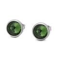 Boucles d'oreilles en acier titane avec pierre précieuse vert foncé et coupe ronde chic - Argent Vert Foncé (KE51592-Z)