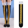 Funny black over-knee socks with yellow chicken leg print for creative festive dress up - One Size / Over Knee Chicken Leg Socks - Black/Yellow