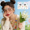 Waterproof Easter face tattoos with colorful eggs and rabbits for festive party makeup - Flowers and Long-eared Bunny (BF-034)