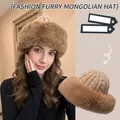 Winter plush earmuff hat with cute deer antlers in khaki thick faux fur material - Twist Mongolian Plush Hat / Khaki