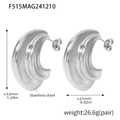 Gepolijste zilveren roestvrijstalen chunky C-vormige oorringen met 33mm hoogte detail - Zilver