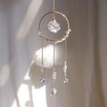 Rainbow crystal suncatcher with gold circular frame and prism pendants for home decor - White Crystal