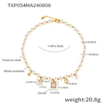 Collana retrò in acciaio al titanio con perle bianche e ciondolo in zircone placcato oro 18k - Collana Dorata (TXP054)