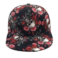 Hip hop pet met platte rand, gothic schedel en rode rozen graffiti op zwart canvas - M (56-58cm) / Schedel en Roos Stijl (1#)