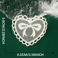 Detailed size specifications of white lace heart patch with embroidered bow details - White Heart Bow Style (04)