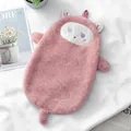 Cute pink cat cartoon hand towel in soft coral fleece with detailed embroidery - Sakura Pink Cat / Sakura Pink