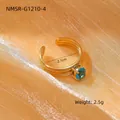 18k vergulde roestvrijstalen open ring met blauwe zirkoon en drielaags bandontwerp - Eén maat / Goud Met Blauwe Zirkonia