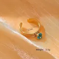 18k gold plated stainless steel open ring with blue zircon and triple layer band - One Size / Gold With Blue Zirconia
