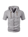 Light gray cotton linen hooded short sleeve shirt for men with button closure - S / Gray