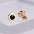 Boucles d'oreilles dorées avec chiffres romains, incrustation noire et diamants - Or Noir (Style Chiffres Romains)