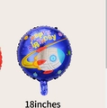 18-inch blue astronaut space theme round foil balloon with Happy Birthday print - Purple Rocket Round Balloon