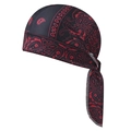 Detail of red paisley pattern on black elastic durag with professional stitching - One Size / Red + Black Paisley