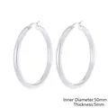 Orecchini a cerchio minimalisti in acciaio argento con diametro 50mm e spessore 5mm - Diametro Interno 50mm-Spessore 5mm(KE62254-LO)